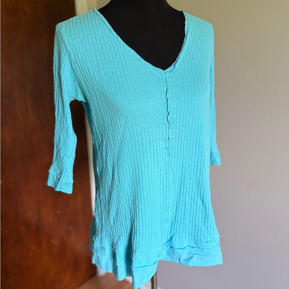 Soft Surroundings Turquoise V-Neck Ribbed Top